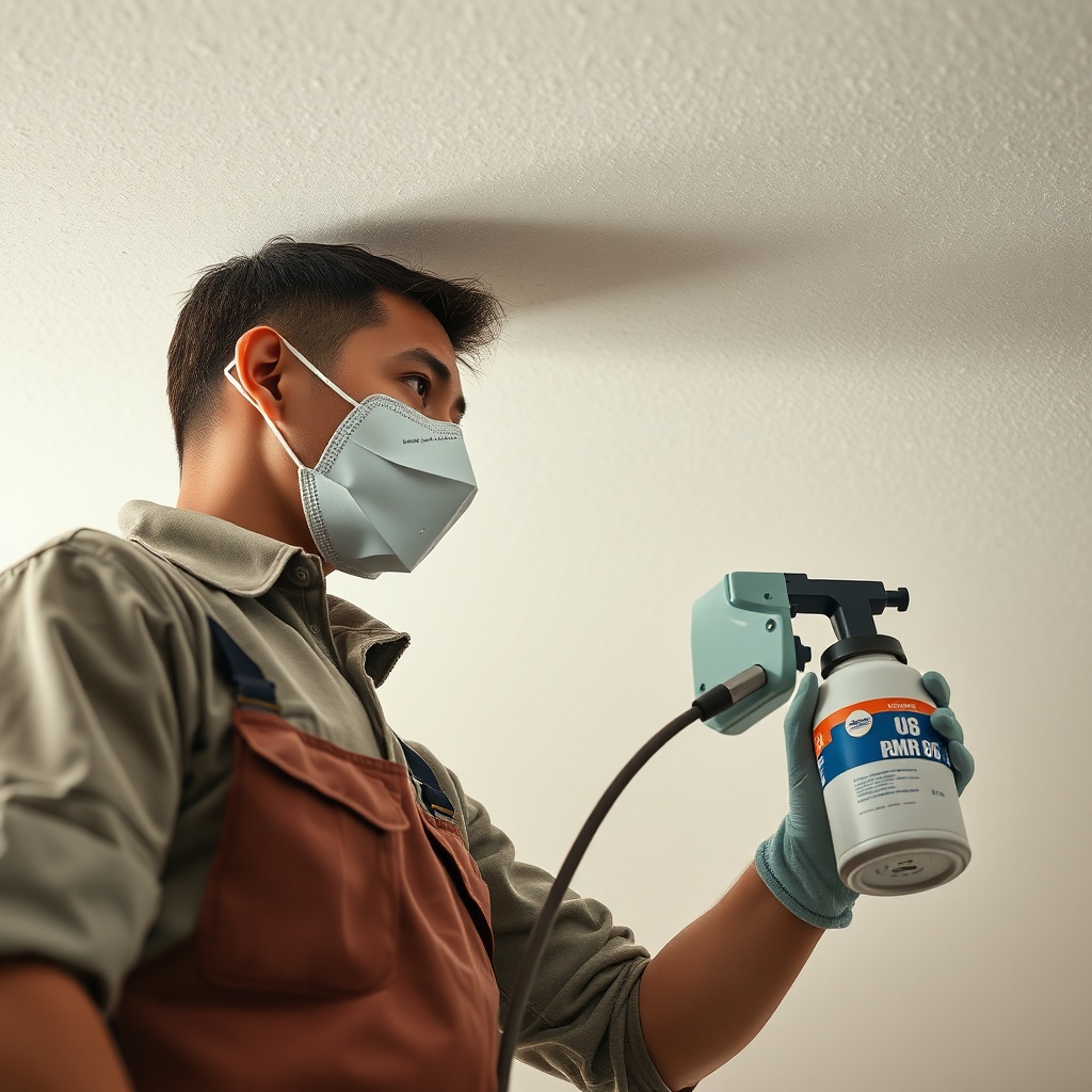 Photorealistic shot of a home improvement worker in a face mask and gloves